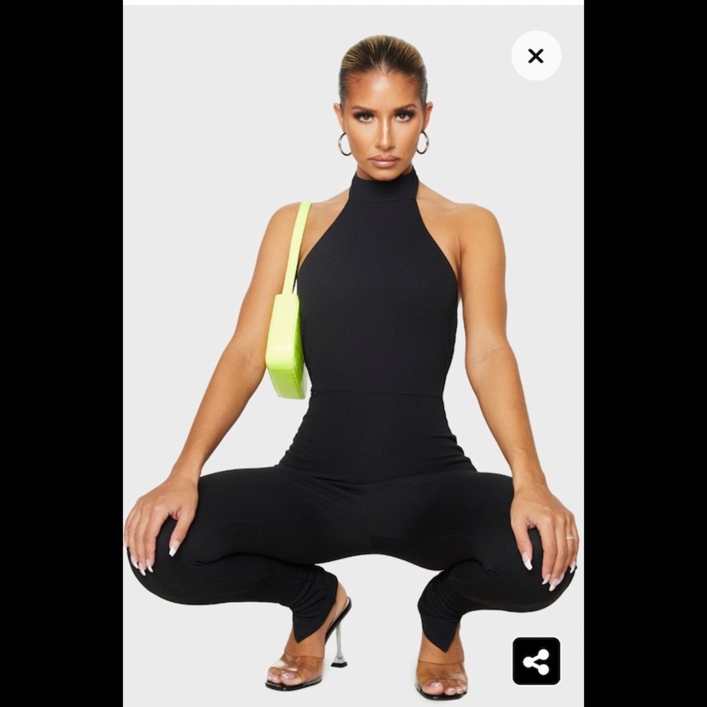 High neck split hem jumpsuit